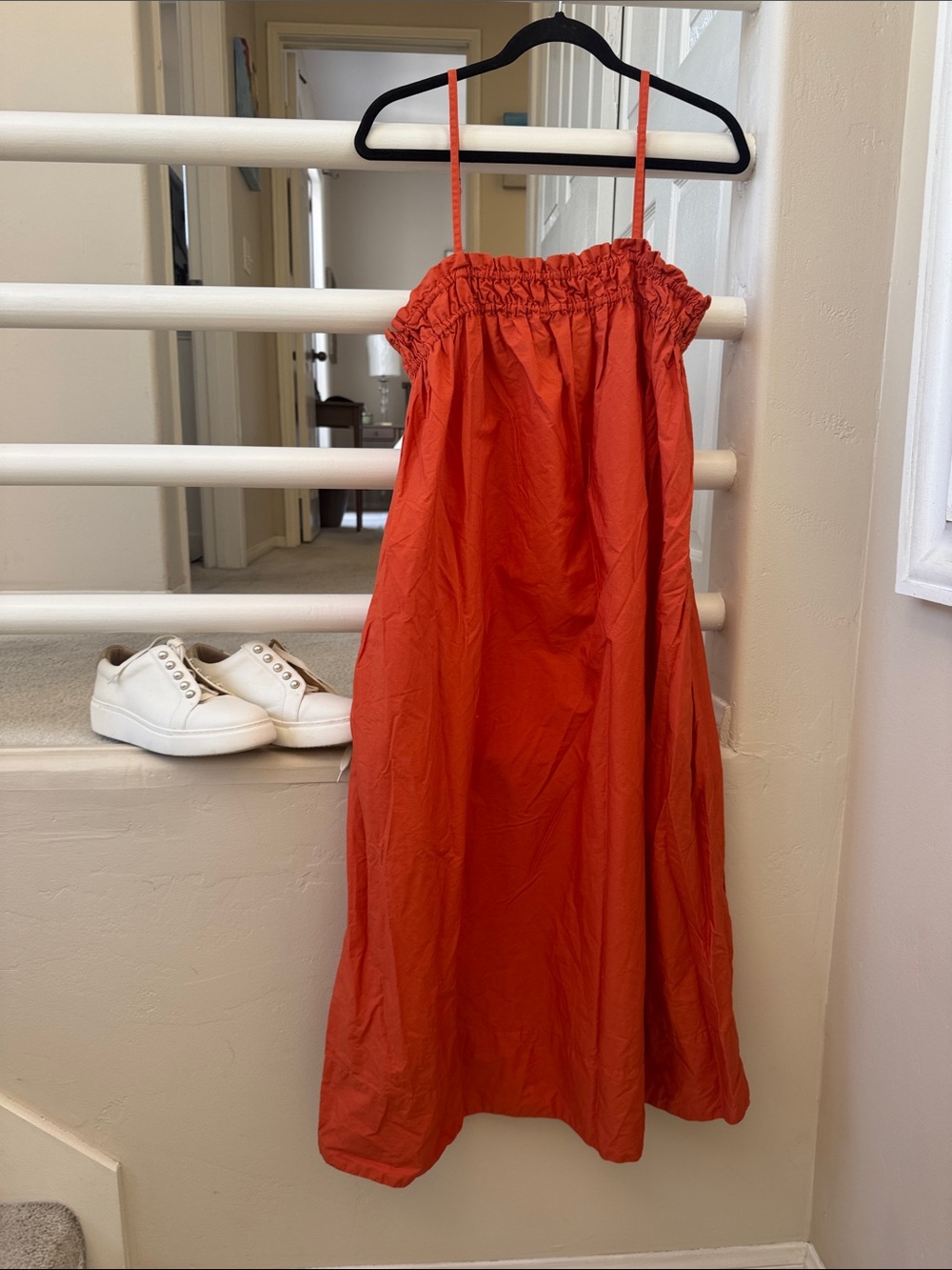 Strapless Rust Orange Sundress with Smocked Bodice